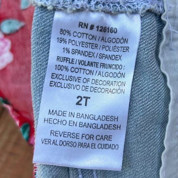 Betsey Johnson Denim Overall Dress 2T Floral Jumper Ruffle Skirt Red Rose Print - Picture 12 of 16